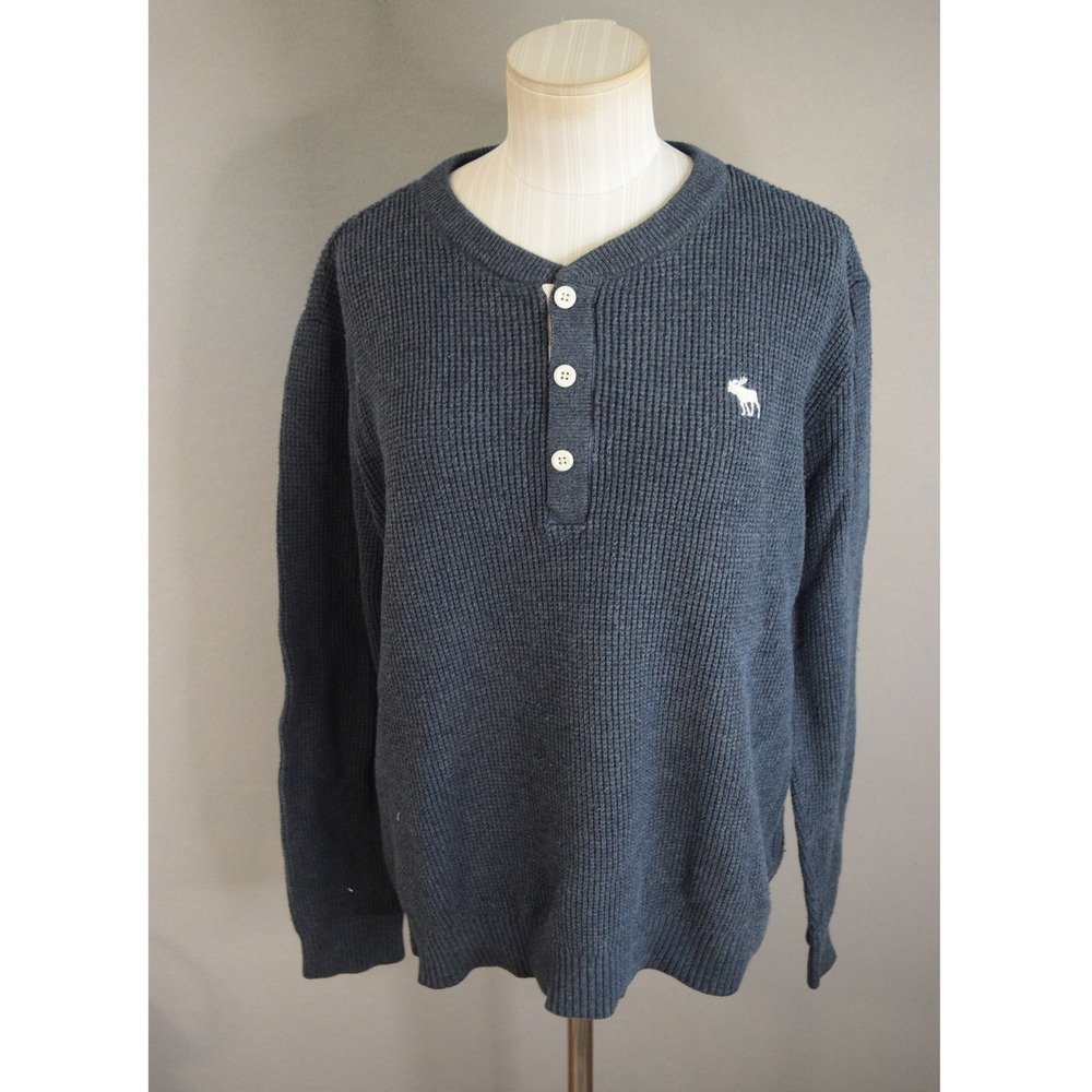 Abercrombie Fitch Thermal Waffle Shirt Medium Henley Knit Shirt Blue Gray